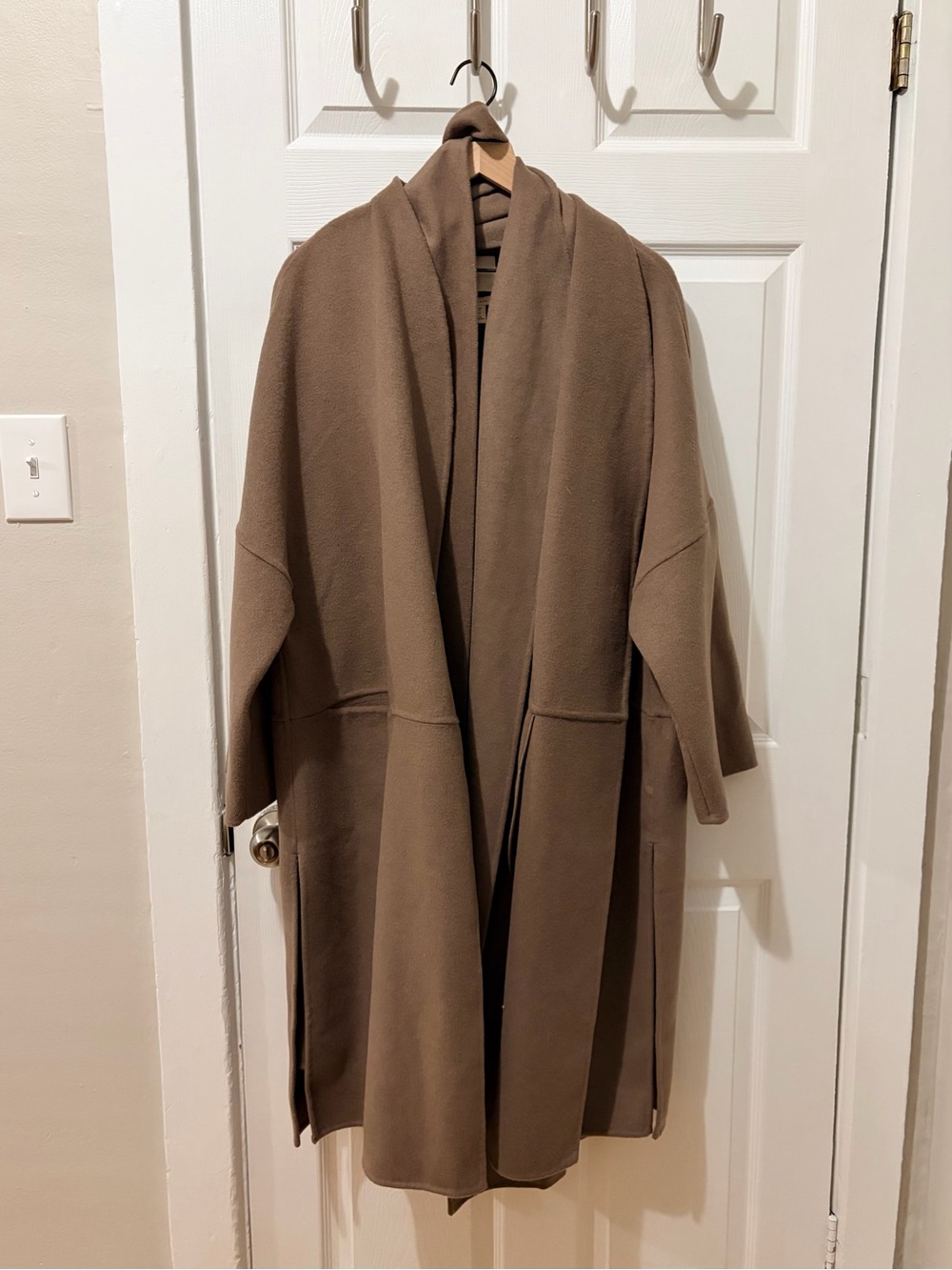 NWOT H&M Studio Wool Blend Oversized Khaki Taupe Scarf Open Front Duster Coat M